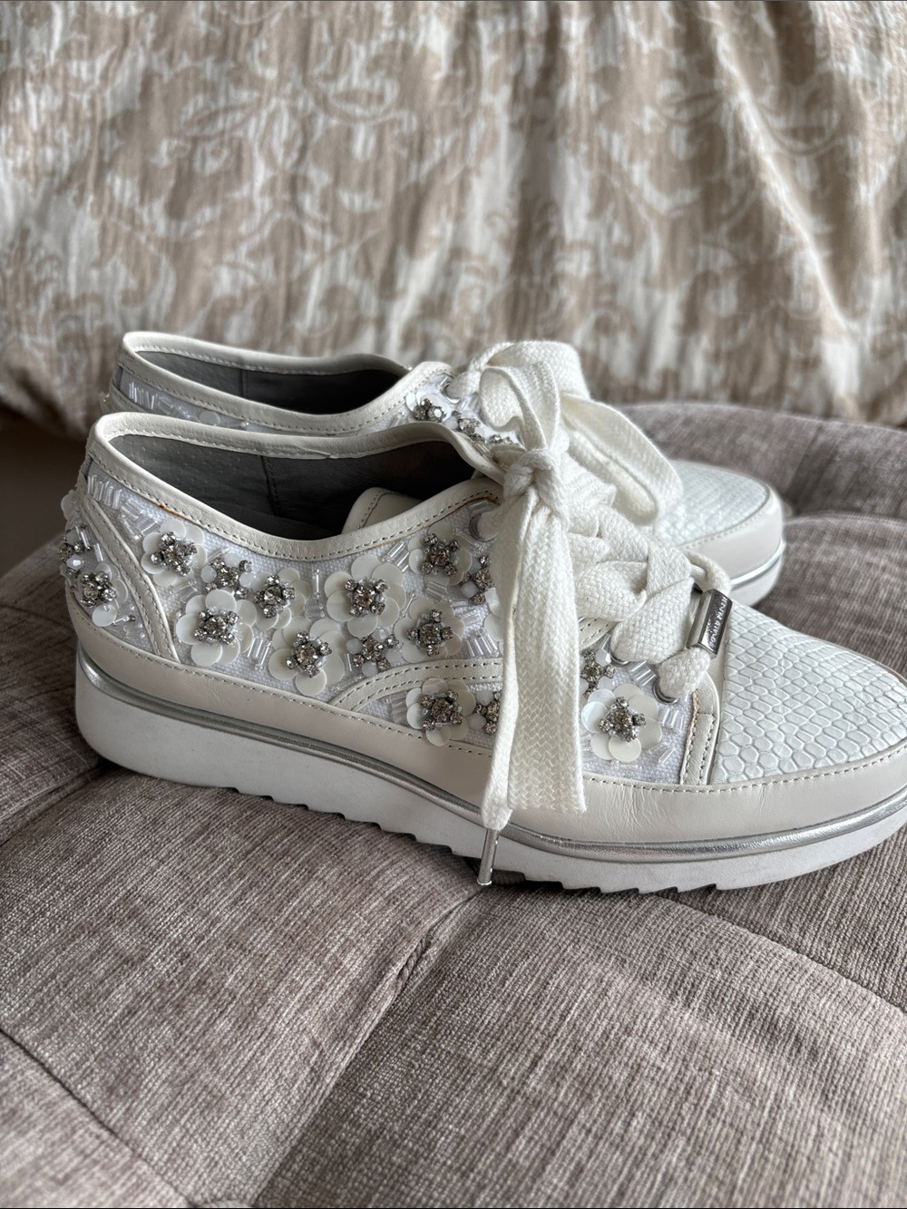 Donald J. Pliner White Embellished Platform Sneakers